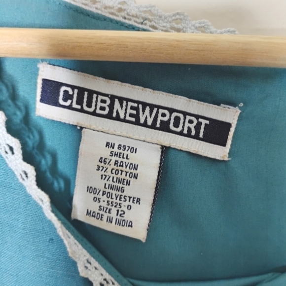 Vintage 90s Club Newport Maxi Dress Size 12 Blue Embroidered Hem Crochet Trim - Picture 7 of 8